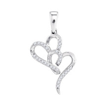 10k White Gold Round Diamond Double Heart Love Fashion Pendant 1/10 Ctw - £127.89 GBP