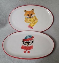 Set 2 Angela Stachling Booville by Magenta Oval Snack Plates Owl  Fox Ap... - £15.53 GBP