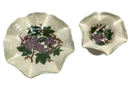 Set Ceramic Luster Candy Dish and Footed Compote Grapes Luster Set 2 Vtg... - £31.10 GBP