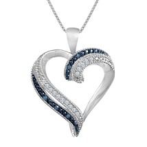 1/10 CT White &amp; Color-Enhanced Blue Diamond 925 Silver Heart Pendant Valentine&#39;s - $78.01