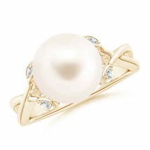 ANGARA Freshwater Pearl Crossover Shank Engagement Ring for Women in 14K Gold - £480.88 GBP