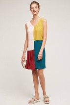 Anthropologie Asymmetric Colorblock Teal V-neck Pleated Sleeveless Shift Dress 4 - £54.60 GBP