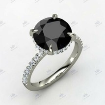2Ct Round Cut Black Onyx &amp; Zircon Engagement Ring in 14K White Gold Over 925 Sil - £79.47 GBP