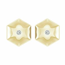10k Yellow Gold Plated Diamond Hexagon Shape Stud Earrings With Screw Back - £58.08 GBP