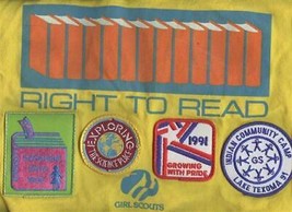 Girl Scouts Right to Read Yellow Canvas Tote Book Bag &amp; 4 Patches 1990 1991 - £37.28 GBP