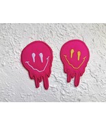 Embroidered Iron on Patch. Melting Hot Pink Smiley Face Patch. Preppy Pa... - £4.60 GBP+