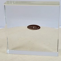 Vintage Sanibel Crystal Glass Paper Weight Clear Etched Block 4.5x4.5x1.25&quot; - $36.80