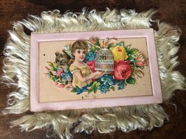 Genuine Victorian Card Silk Fringe Roses Die Cut Girl Bird Cage Cat Flowers - £7.90 GBP