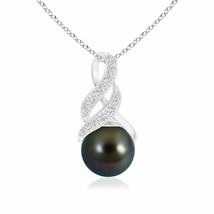 ANGARA 9mm Tahitian Pearl and Diamond Swirl Bale Pendant Necklace in Silver - £266.90 GBP+