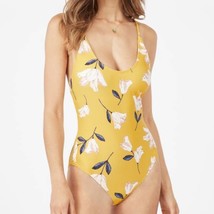 NWT JustFab Lace Back One Piece Swimsuit in Yellow Floral Size S - £21.85 GBP