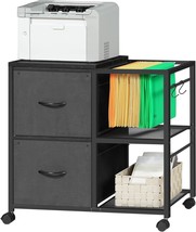 Mobile File Cabinet, 2 Fabric Drawer Lateral Filing Cabinet Fits, Black Fchb9701 - £48.56 GBP