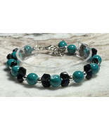 Teal Black and Silver Beaded Bracelet with Lobster Clasp - $5.99