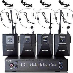 4 Channel Uhf Wireless Microphone System With Lavalier Headset Mics, 4X5... - $259.99