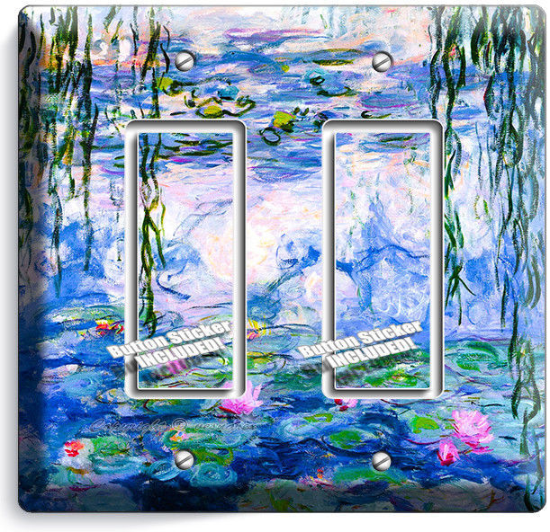 WATER LILIES CLAUDE MONET PAINTING DOUBLE GFI LIGHT SWITCH WALL PLATE ROOM DECOR