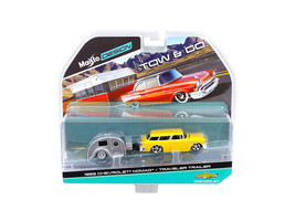 1955 Chevrolet Nomad with Traveler Trailer Yellow Tow &amp; Go 1/64 Diecast Model... - £19.51 GBP