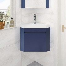22&quot; Corner Bathroom Vanity with Sink Wall Mount Floating Cabinet w/Fauce... - £156.66 GBP