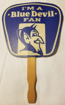 Vintage 70s DUKE UNIVERSITY Blue Devils Paper Wooden Handle HAND FAN Bas... - £26.04 GBP