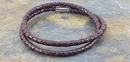 Doble Pulsera de Cuero, Trenzado Marrón Oscuro 5MM Redondo Diámetro Cordón - $14.30