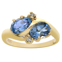 1.80 Carat Oval Cut London Blue Topaz &amp; 0.03 Carat Diamond Ring 14K Yellow Gold - £260.35 GBP