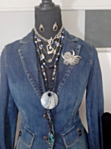 Estate Vtg Mod Costume Jewelry 7 piece Silver Blue Lot vintage scarf - £15.25 GBP