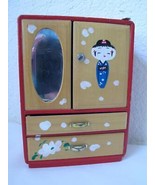 Vintage Japan Wood Toy Wardrobe w Drawers Painted Kokeshi Doll Flower Mi... - £35.55 GBP