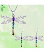 Dragonfly Necklace Chakra Pendant Matching Earrings Jewelry Set - $11.39