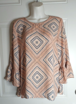 Finn &amp; Grace Geometric Print 3/4 Bell Sleeve Tunic Top Blouse Size Small - £9.22 GBP