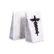 Bey Berk White Marble Bookends with Antique Silver Plated &quot;Medical&quot; Emblem - £89.91 GBP