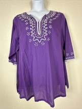 Woman Within Tunic Shirt Women Plus Sz 1X (22/24) Purple Embroidered 3/4 Sleeve - £14.38 GBP