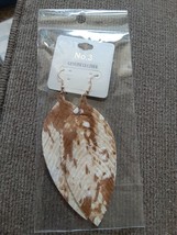 Handmade GENUINE Suede Leather Feather Earrings brown and cream 3&quot; - £6.22 GBP