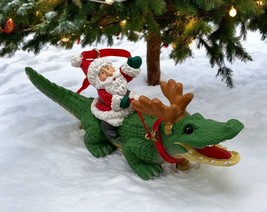 Santa Claus Riding Alligator Christmas Tree Ornament Reindeer Disguise - $17.89