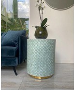 Luxurious Mother of Pearl inlay wooden round End table with brass base - $8,424.03 MXN+