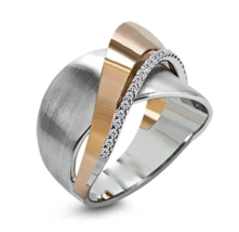Vintage Wide Cross Band Style - Ring Silver &amp; Rose Gold Plated Inlaid Zircon - £10.27 GBP