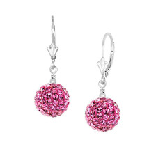 Women/Children's Unique 14K WG 10mm Pink Sapphire Ball Drop Leverback Earrings - £86.77 GBP