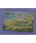 Vintage Linen Postcard Air View Map Lake Erie Presque Isle PA Unused - £4.49 GBP