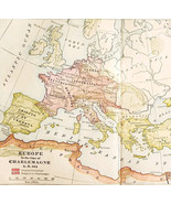 1929 Map Europe In The Time Of Charlemagne AD 814 Cordova Austrasia DWY11 - $41.60 CAD