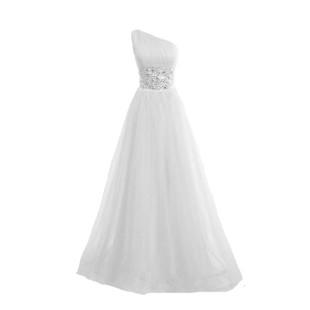 Kivary Women's Tulle One Shoulder A Line Bling Bling Beaded Sequins Crystals Lon