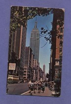 Vintage 1953 Postcard Empire State Building Street Scene NY Old Truck Buses  - $6.49