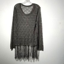 Silk Fringe Sweater Gray Metallic NWT Crochet Pullover Long Sleeve Tunic XL 1X - £110.16 GBP