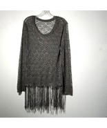 Silk Fringe Sweater Gray Metallic NWT Crochet Pullover Long Sleeve Tunic... - £107.19 GBP