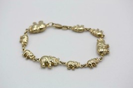 Fine 14K yellow gold Italy Graduated Puffed Elephant Link Bracelet 7&quot; Lg... - £518.77 GBP