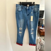 NWT Charlie Paige Distressed Plaid Cuff Jeans – Sizes Small  - $28.00