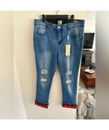 NWT Charlie Paige Distressed Plaid Cuff Jeans – Sizes Small  - $513.48 MXN