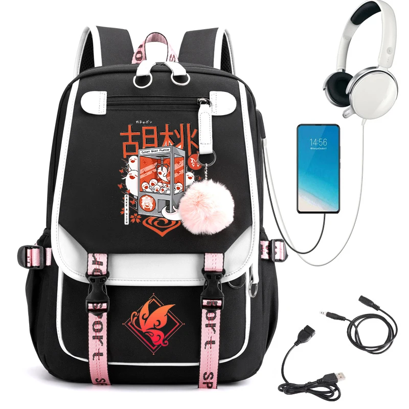 Chibi Hu Tao School Backpack for College Students Genshin Impact Laptop Backpack - £31.98 GBP