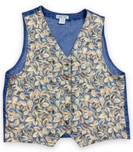 Vtg 90s Cherokee Denim Vest Womens Floral Autumn Leaves Pattern USA Made Sz L - $22.28