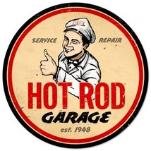 Hot Rod Garage Vintage 14&quot; Round Metal Sign - £23.98 GBP