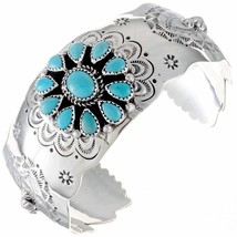 Navajo Sleeping Beauty Turquoise Cluster Bracelet Mens Womens Sterling Cuff s7.5 - £380.23 GBP