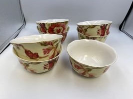 222 Fifth Summer Botanical / Lutece Fleur Rouge Cereal Bowls Set of 7 - £143.87 GBP