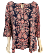 Talbots Plus Navy &amp; Pink Floral V Neck 3/4 Sleeve Top Size 3X - €24,28 EUR
