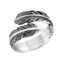 Spiritual Heaven &amp; Earth Embrace Feather Wrap Sterling Silver Ring-8 - £15.24 GBP